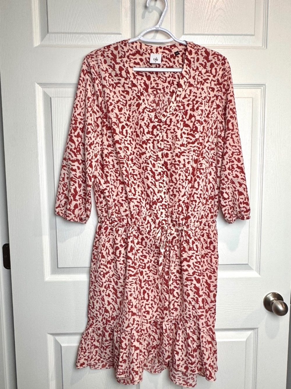 Cabi Sienna Boho Leopard Print Shirt Dress Ruffle Hem, Size Medium EUC